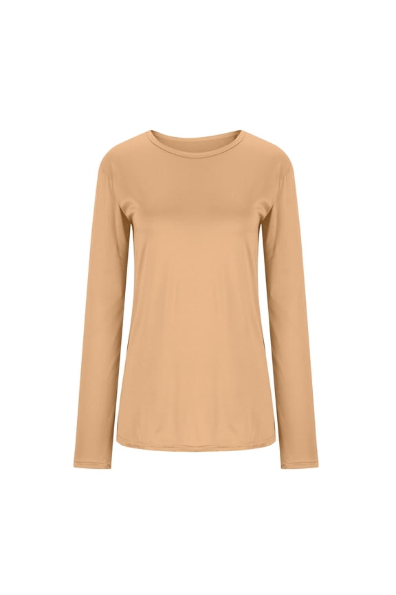 Plus Size Women Soft Summer Tops Long Sleeve Crewneck Solid Color Loose Fit Casual Shirts Orange,S