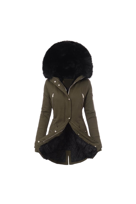 Plus Size Womens Winter Coat Faux Fur Lining Jackets Warm Thick Hooded Overcoat Fleece Lined Trench Coat Parkas Outwear Army Green,XL