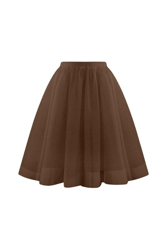 Princess Dance Tutu Skirt Womens Mesh Knee Length Elastic Waist A-Line Puffy Skirt for Rave Party Celebration Coffee,S