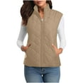 thumbnail image 1 of yardsong Puffer Vest Women Stand Collar Lightweight Zip Padded Gilet with Pocket Quilted Down Jacket Winter Sleeveless Waistcoat 2025 Khaki,XL, 1 of 9