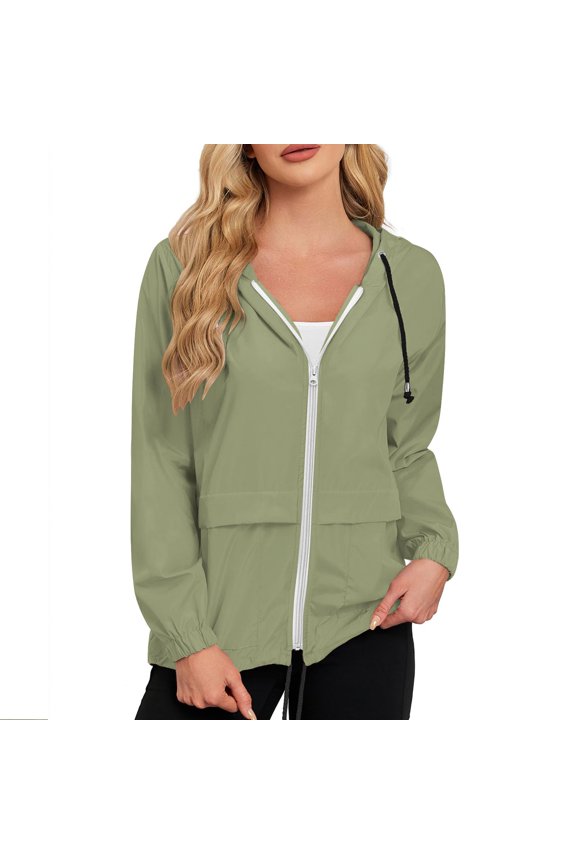 Rain Jacket Women Waterproof Lightweight Windbreaker Jacket with Hood Travel Outdoor Packable Raincoat with Pockets Army Green,M