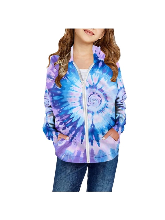 Rainbow Hoodie Kids Girl Zip Up Sweatshirts Jacket Hooded Tie Dye Printed Zipper Hoodies Outwear for Toddler Girl 2 Years