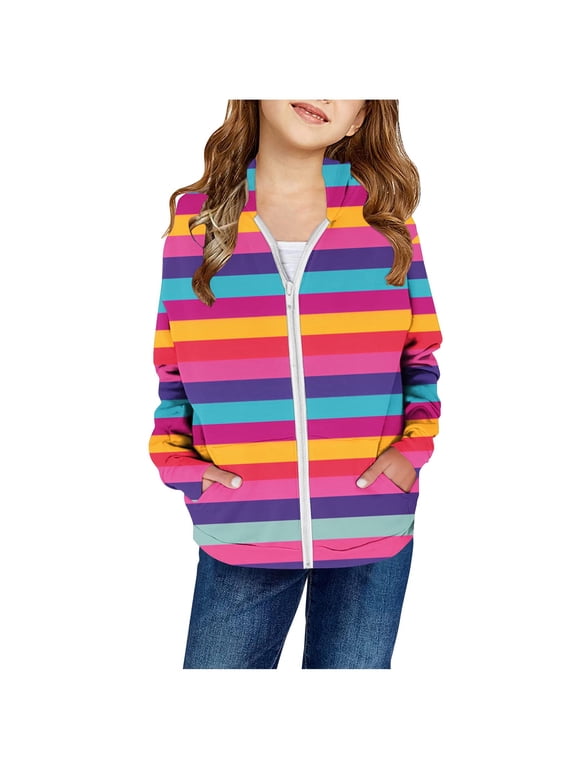 Rainbow Hoodie Kids Girl Zip Up Sweatshirts Jacket Hooded Tie Dye Printed Zipper Hoodies Outwear for Toddler Girl 5 Years
