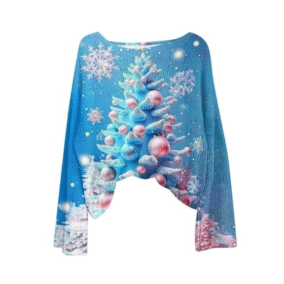 yardsong Santa Reindeer Pullover for Women - Boat Neck Long Sleeve Imitation Knit Christmas Holiday Ugly Sweaters Top Blue,XXL