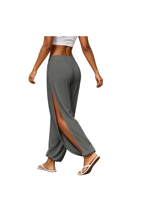 Split Side Harem Pants Women High Slit Flowy Yoga Pant Summer Casual Soft Beach Hippie Dance Pilates Pants Trousers 2026 Dark Gray,S
