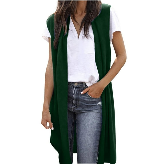 yardsong Sweater Vest Women Casual Sleeveless Open Front Tunic Vest Long Cardigan Top Coat Trendy Lightweight Fall Sweaters Duster 2025 Green,XL