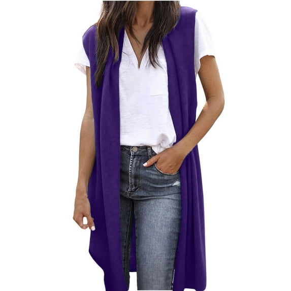 yardsong Sweater Vest Women Casual Sleeveless Open Front Tunic Vest Long Cardigan Top Coat Trendy Lightweight Fall Sweaters Duster 2025 Purple,S