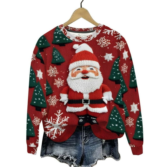 yardsong Ugly Christmas Sweaters Womens Long Sleeve Sweater Cute Crewneck Pullover Funny Warm Christma Santa Claus Loose Fit Sweatshirt Multicolor,XXL
