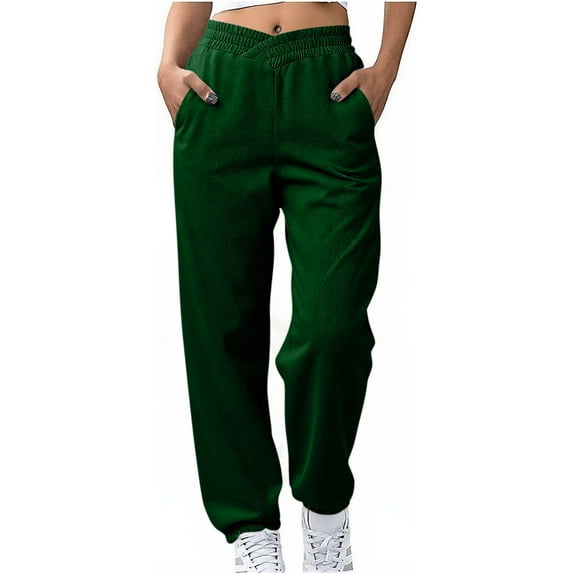 yardsong V Crossover Waist Baggy Joggers for Women Y2K Fleece Running Track Cinch Bottom Pants Army Green,S