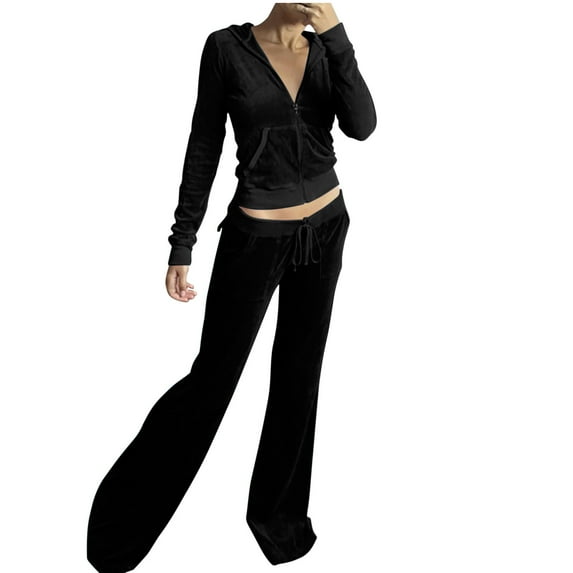 yardsong Velour Tracksuit Womens Long Sleeve Full Zip Cropped Hoodies Jackets with Flare Leg Pants 2 Piece Y2k Sweatsuit Set 2024