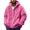 thumbnail image 1 of yardsong Warm Winter Hooded Full-Zip Coat - Men's Fuzzy Sherpa Fleece Long Sleeve Fluffy Casual Jackets Hot Pink,XL, 1 of 6