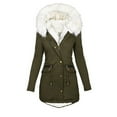 thumbnail image 1 of yardsong Winter Coat Women Warm Plus Size Overcoats with Faux Fur Hood Fleece Sherpa Jackets Zipper Button Outerwear Jackets Army Green,L, 1 of 5