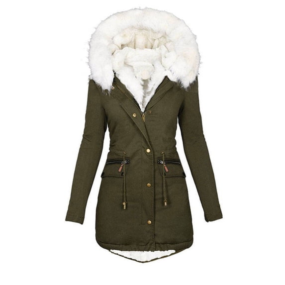 yardsong Winter Jackets Womens Plus Size Overcoats with Faux Fur Hood Fleece Sherpa Jackets Zipper Button Outerwear Warm Jackets Army Green,XL
