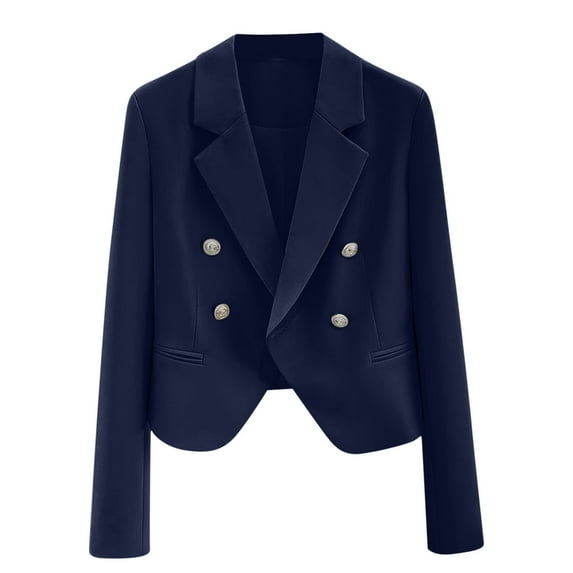 yardsong Women Dressy Blazer Lapel Collar Elegant Cardigan Jacket Interview Professional Stretch Blazer Jacket Suit with Pockets Navy,XL