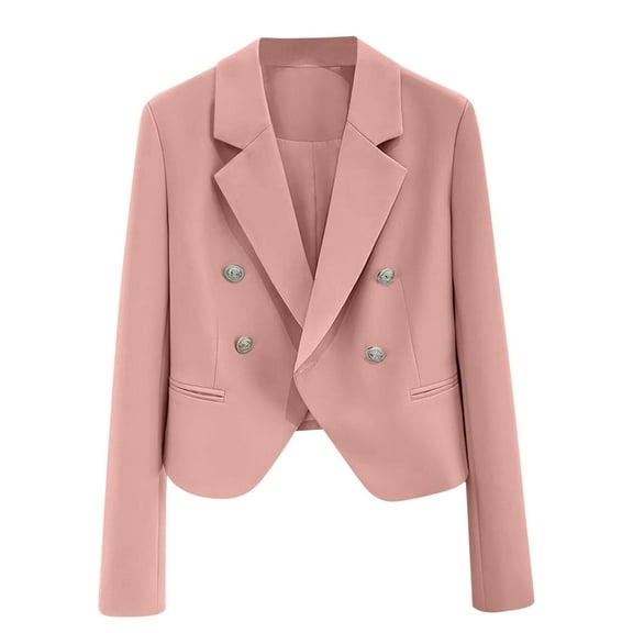 yardsong Women Dressy Blazer Lapel Collar Elegant Cardigan Jacket Interview Professional Stretch Blazer Jacket Suit with Pockets Pink,S