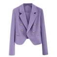 thumbnail image 1 of yardsong Women Dressy Blazer Lapel Collar Elegant Cardigan Jacket Interview Professional Stretch Blazer Jacket Suit with Pockets Purple,M, 1 of 4
