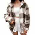 thumbnail image 1 of yardsong Women Plaid Flannel Outerwear - Warm Hooded Plush Cardigan with Pocket Winter Trendy Khaki,XXXL, 1 of 6