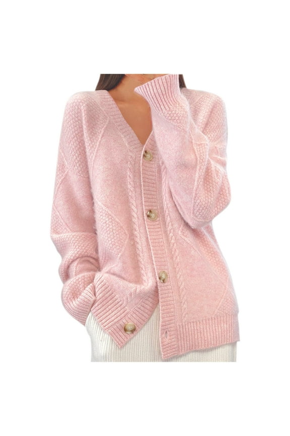 Women's Cardigan Sweaters Open Front Cardigans for Women Textured Knitted Coat Chunky Oversized Loose Knit Fall Sweater 2025 Pink,M