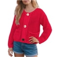 thumbnail image 1 of yardsong Women's Cropped Cardigan Sweater Button Down Chunky Knit Sweater Fall Winter 2025 Long Sleeve Fall Open Front Cardigan Red,S, 1 of 9