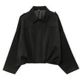 thumbnail image 1 of yardsong Women's Faux Suede Bomber Jacket Lapel Neck Pilot Coat Casual Batwing Long Sleeves Zip Up Trendy Streetwear Outerwear Black,L, 1 of 4