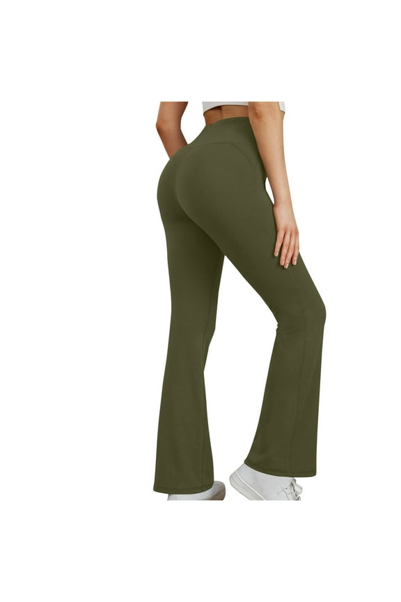 Women's High Waisted Butt Scrunch Bootcut Flare Leggings Tummy Control Seamless Booty Lifting Yoga Pants for Pilates Gym Army Green,M