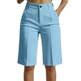 thumbnail image 1 of yardsong Women's Knee Length Work Shorts Business Casual Pleated Office Shorts High Waist Summer Dress Suit Short Pant with Pocket Blue,XL, 1 of 9