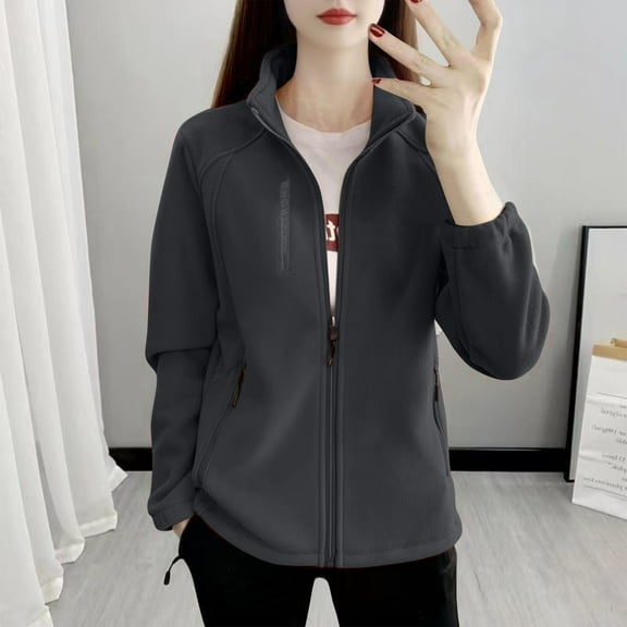 yardsong Women's Lightweight Full Zip Soft Polar Fleece Jacket Long Sleeve Stand Collar Outdoor Coat with Zipper Pockets Sport Jackets Black,XXXL