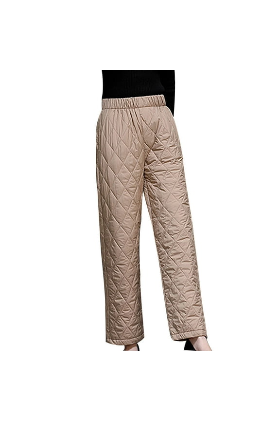 Women's Lightweight Quilted Puffer Pants Winter Warm Windproof Baggy Joggers Casual Snow Ski Trousers Khaki,M