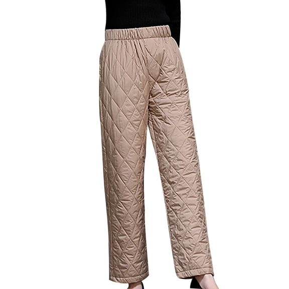yardsong Women's Lightweight Quilted Puffer Pants Winter Warm Windproof Baggy Joggers Casual Snow Ski Trousers Khaki,XXXL