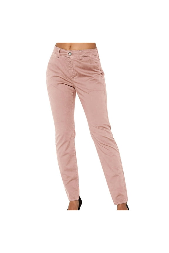 Women's Low Rise Stretch Skinny Chino Pants Casual Lounge Business Office Uniform Work Leggings Trousers with Pockets Pink,S