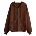 thumbnail image 1 of yardsong Women's Oversized Zip Up Hoodie Fleece Vintage Y2K Jacket Drawstring Long Sleeve Lightweight Casual with Pockets Brown,S, 1 of 4