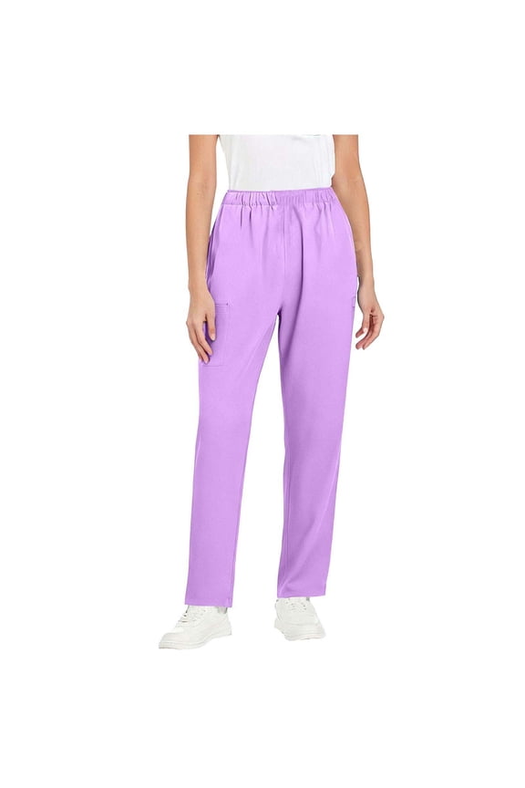 Women's Plus Size Stretch Waist Scrubs Pants Comfy Straight Leg Barrel Medical Workwear Uniform Pants with Pockets Purple,XXXXL
