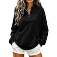 thumbnail image 1 of yardsong Women's Quarter Zip Sweatshirts Stand Collar Fleece Pullover Oversized Half Zip Tops with Pocket Long Sleeve Sweat Shirt Black,XL, 1 of 9
