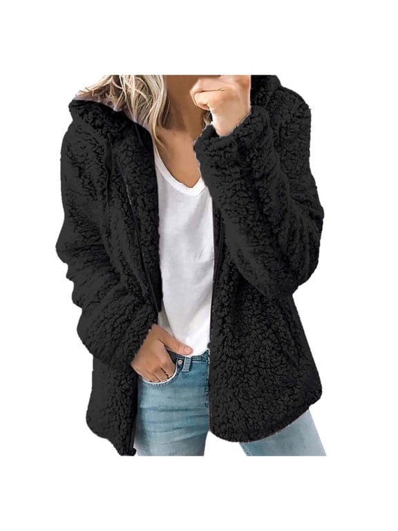Women's Sherpa Lined Jacket Fuzzy Fleece Cardigans Sweaters Casual Solid Color Button Plush Jacket Coat with Pockets Black,XL