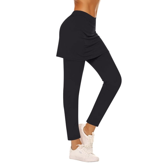 yardsong Women's Skirted Leggings Capris Tennis Golf Skorts Gym Yoga Athletic Skirt with Leggings Stretchy Running Pants Black,XXL