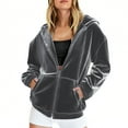 thumbnail image 1 of yardsong Women's Velvet Hoodie Jacket Full Zipper Long Sleeve Soft Warm Outerwear Velour Sweat Jacket 2025 with Pockets Dark Gray,XL, 1 of 7