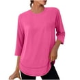 thumbnail image 1 of yardsong Women's Workout Tops Crew Neck 3/4 Sleeve Quick Dry Gym Track T Shirt Fall Basic Sun Protection Shirts for Hiking Running Fitness Hot Pink,XXL, 1 of 7