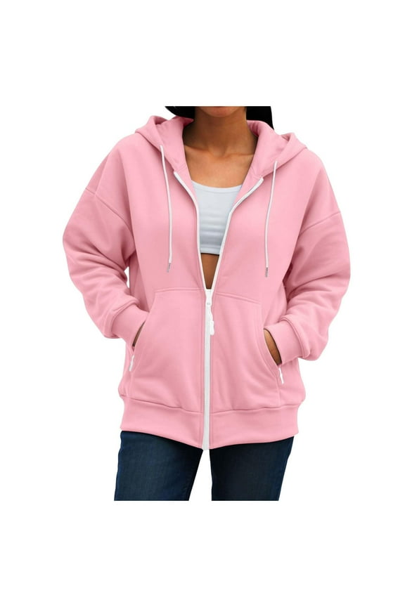 Women's Zip Up Hoodie for Women Oversized Y2k Sweatshirt Casual Long Sleeve Fleece Track Jacket Fall Hoodies with Pockets 2025 Pink,L
