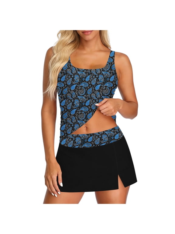 Womens Bathing Suit Tankini Set with Skirt 2 Piece Surfing Swimsuits Bathing Suits Tummy Control Modest Sporty Swimwear