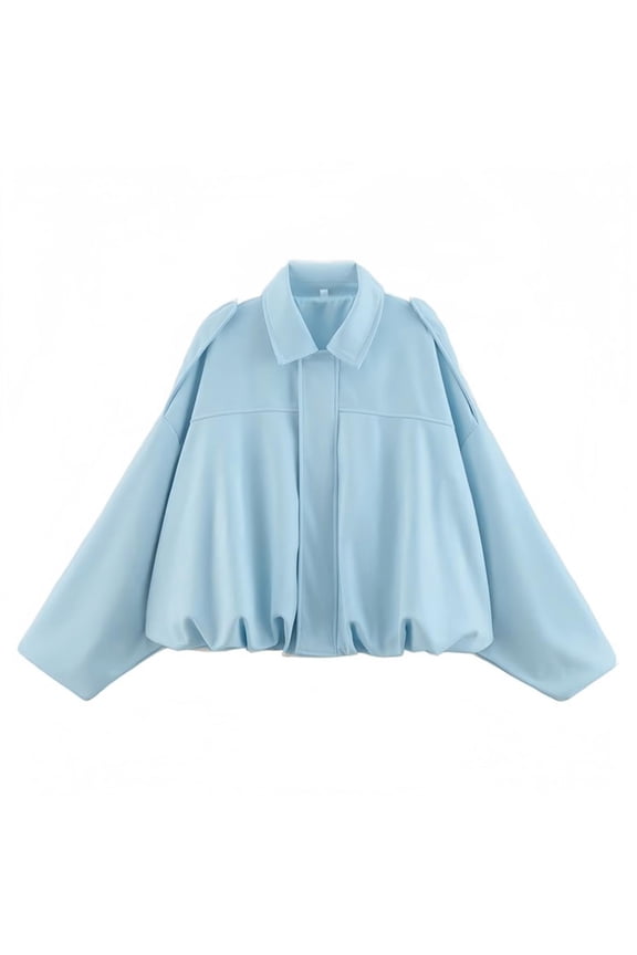Womens Bomber Jacket Oversized Faux Suede Cropped Coat Vintage Batwing Sleeve Trendy Fall Zip Up Motorcycle Outerwear 2025 Sky Blue,L