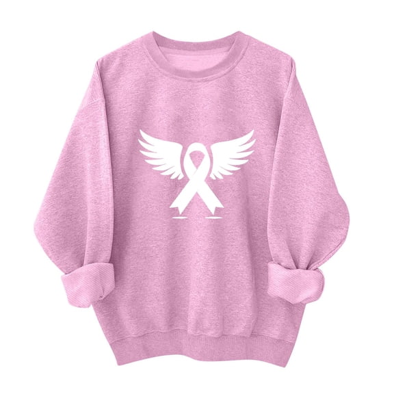 yardsong Womens Breast Cancer Shirt Awareness Sweatshirts Funny Long Sleeve Survivor Shirt Pink Ribbon Graphic Support Tops Pink,L