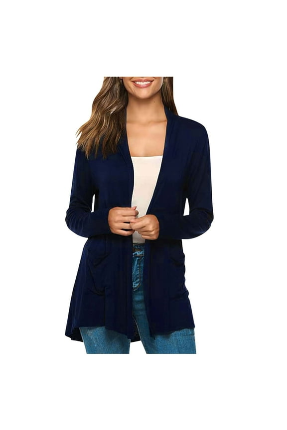 Womens Cardigans Casual Lightweight with Pockets Soft Comfy Long Sleeve Open Front Cardigan Loose Dusters Outwear Coats 2025 Navy,XL