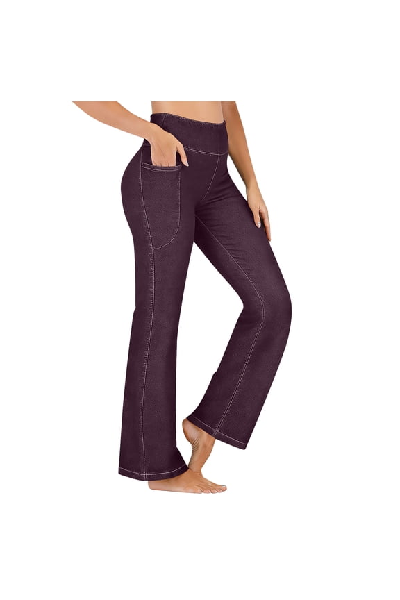 Womens Curvy High Waisted Pull On Flare Jeans Stretchy Slim Fit Bootcut Bell Bottom Denim Pants Wine,L