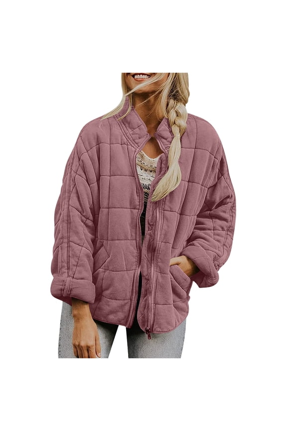 Womens Dolman Lightweight Quilted Jackets Zip Up Long Sleeve Puffer Padded Coat Loose Fit Winter Warm Outerwear with Pockets Pink,M