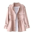 thumbnail image 1 of yardsong Womens Fall Jacket Cinched Waist Long Sleeve Zip Up Stand Collar Casual Jackets Coats Loose Outerwear with Pockets Pink,XXL, 1 of 7