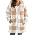 thumbnail image 1 of yardsong Womens Fleece Zip Up Plaid Jacket with Pockets Oversized Loose Fit Long Sherpa Hoodie Fuzzy Jackets Warm Teddy Coat 2025 Beige,L, 1 of 6