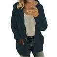 thumbnail image 1 of yardsong Womens Fuzzy Coats Winter Fleece Cardigans Sweaters Casual Solid Color Button Sherpa Plush Jacket Coat with Pockets Navy,S, 1 of 7