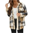 thumbnail image 1 of yardsong Womens Fuzzy Plaid Flannel Jacket with Pocket Winter Fleece Button Down Sherpa Hooded Teddy Warm Jackets Coats Brown,S, 1 of 8