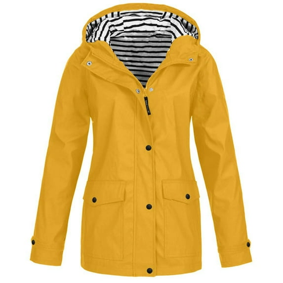 yardsong Womens Light Rain Jacket Rain Jacket with Hood Raincoat Waterproof Windbreaker Zip up Trench Outdoor Travel Coat Yellow,XXXL