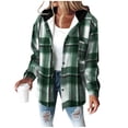 thumbnail image 1 of yardsong Womens Lightweight Buffalo Plaid Jacket 2025 Flannel Hoodies Long Sleeve Button Down Shacket Fleece Lined Hooded Jackets Coat Green,L, 1 of 7
